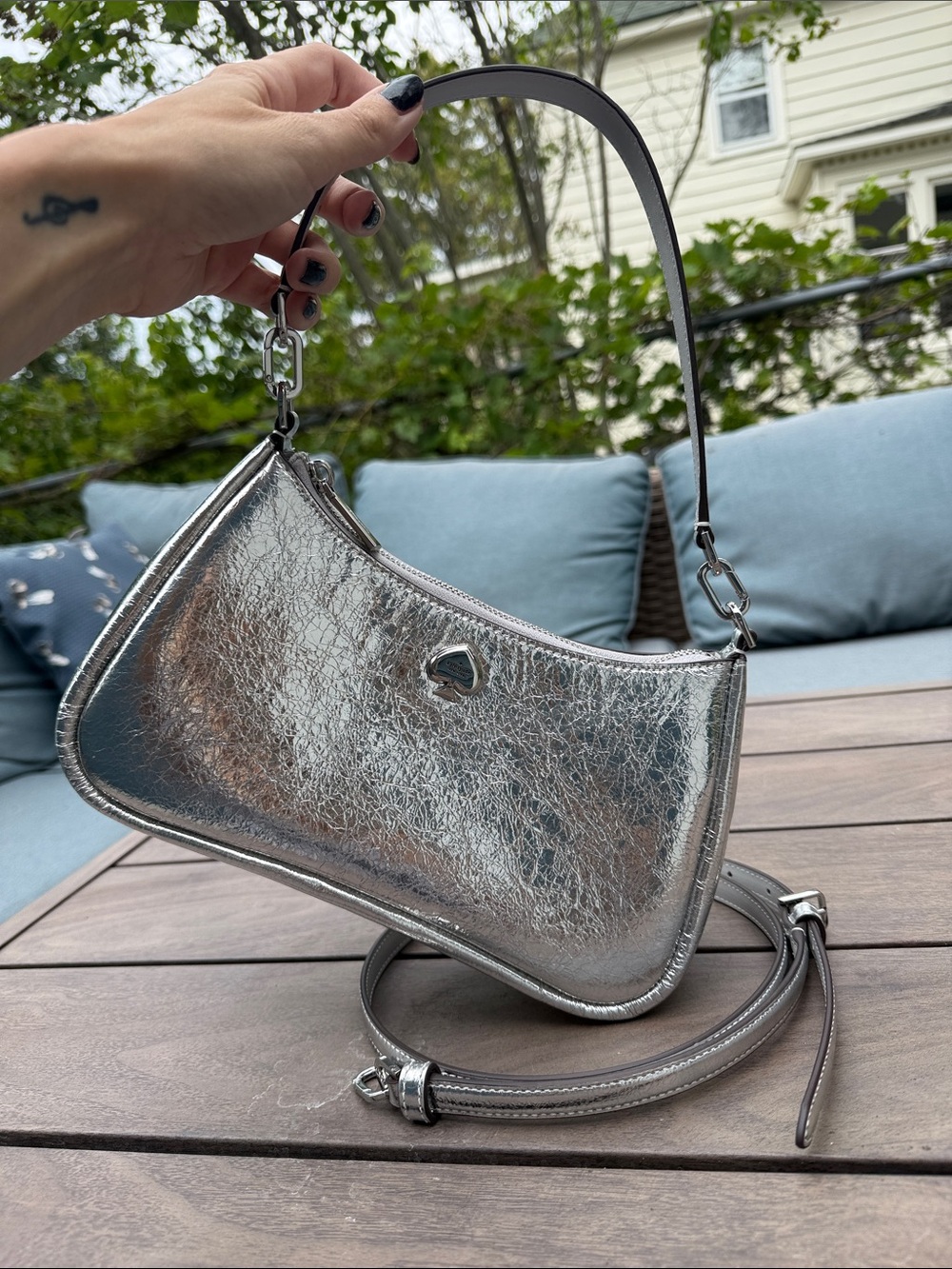 kate spade Metallic Silver Heart Accent Shoulder Bag